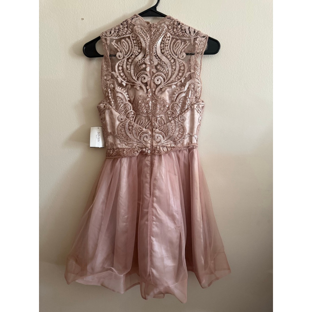 Women's Davids Bridal Rose Gold Sequin Mini Dress Juniors 3 - Picture 3 of 3